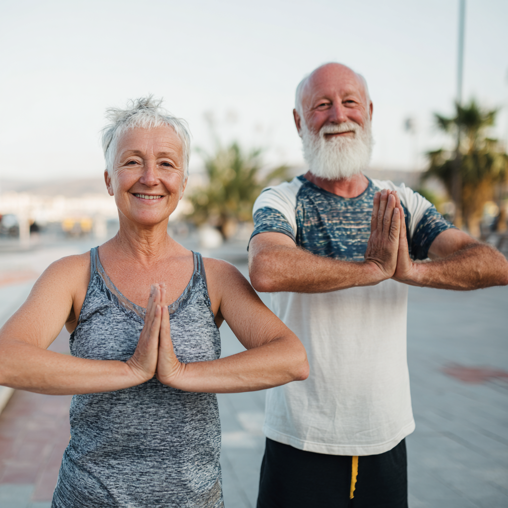 Усмихната жена на 40 години в спортно облекло в съвременна фитнес студия, демонстрираща здраве и жизненост