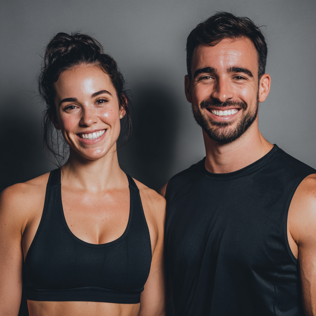 Група от усмихнати хора на различна възраст в спортно облекло в фитнес зала, демонстрираща разнообразие и включеност